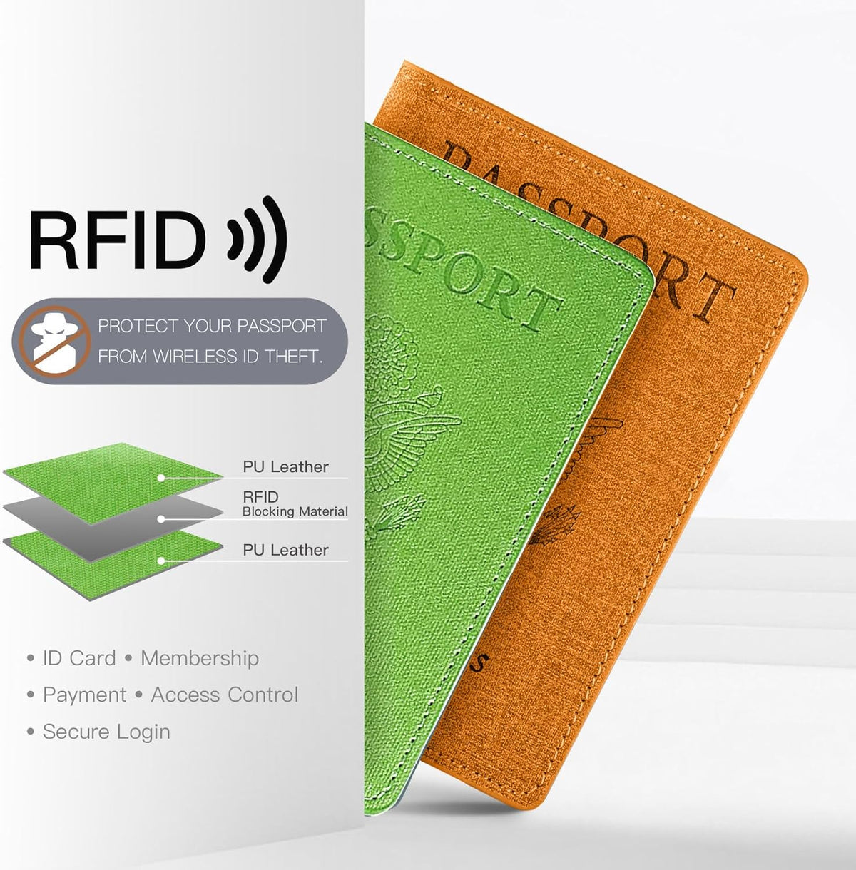 Passport Cover With Card Slots RFID Blocking-White&Black | PU Leather Lightweight slim travel passport cover wallet with 4pcs RFID Blocking Credit/ID card slots