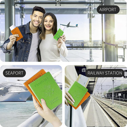 Passport Cover With Card Slots RFID Blocking-White&Black | PU Leather Lightweight slim travel passport cover wallet with 4pcs RFID Blocking Credit/ID card slots