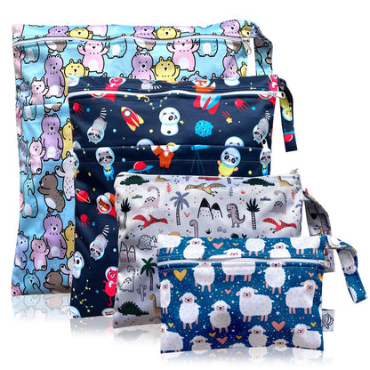 4pcs Waterproof Wet Bag Reusable for Wet Clothes Baby Diapers Stroller Swimsuit Travel Reusable toiletries Pouch Small and Larger Electronics case 4 Pack (Blue Sky)