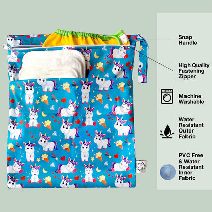 4pcs Waterproof Wet Bag Reusable for Wet Clothes Baby Diapers Stroller Swimsuit Travel Reusable toiletries Pouch Small and Larger Electronics case 4 Pack (Blue Sky)