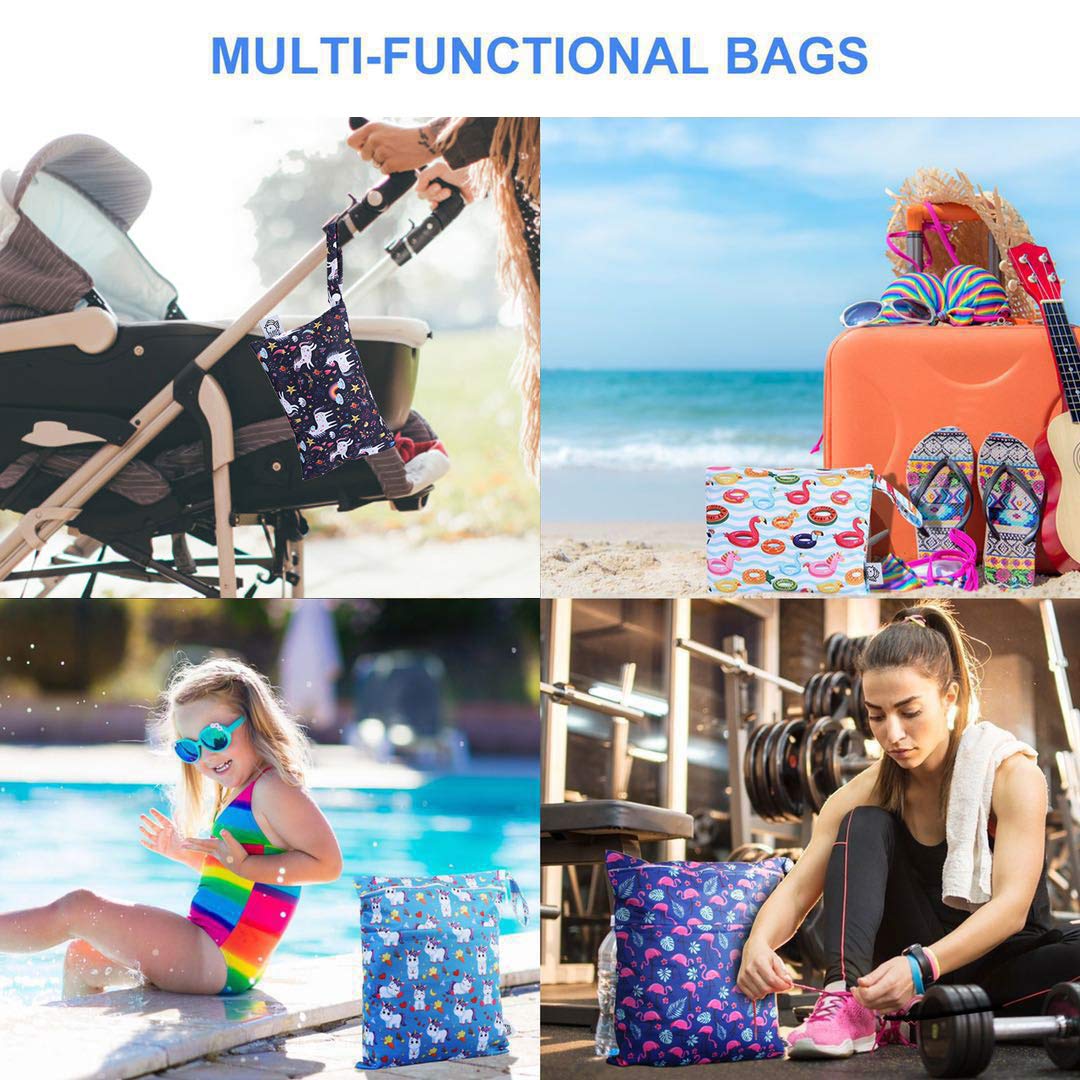 4pcs Waterproof Wet Bag Reusable for Wet Clothes Baby Diapers Stroller Swimsuit Travel Reusable toiletries Pouch Small and Larger Electronics case 4 Pack (Blue Sky)