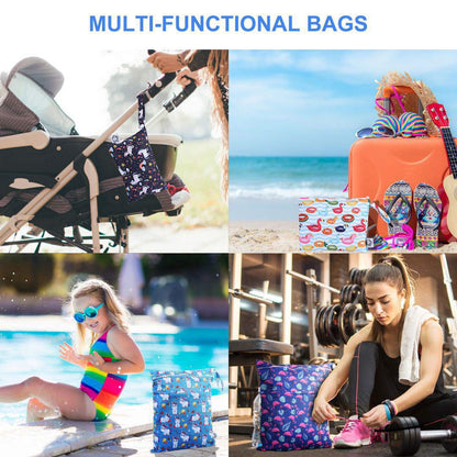 4pcs Waterproof Wet Bag Reusable for Wet Clothes Baby Diapers Stroller Swimsuit Travel Reusable toiletries Pouch Small and Larger Electronics case 4 Pack (Blue Sky)