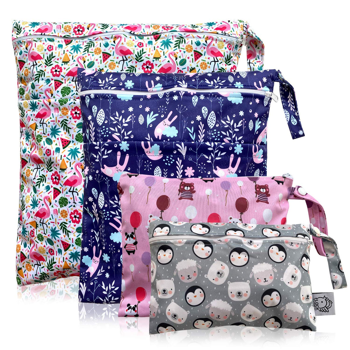 4pcs Waterproof Wet Bag Reusable for Wet Clothes Baby Diapers Stroller Swimsuit Travel Reusable toiletries Pouch Small and Larger Electronics case 4 Pack (Blue Sky)