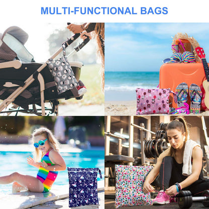4pcs Waterproof Wet Bag Reusable for Wet Clothes Baby Diapers Stroller Swimsuit Travel Reusable toiletries Pouch Small and Larger Electronics case 4 Pack (Blue Sky)