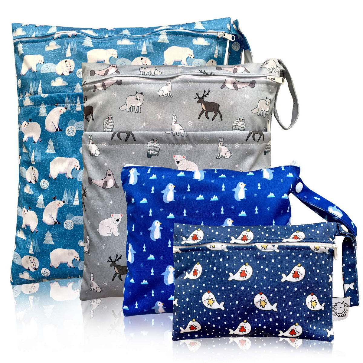 4pcs Waterproof Wet Bag Reusable for Wet Clothes Baby Diapers Stroller Swimsuit Travel Reusable toiletries Pouch Small and Larger Electronics case 4 Pack (Blue Sky)