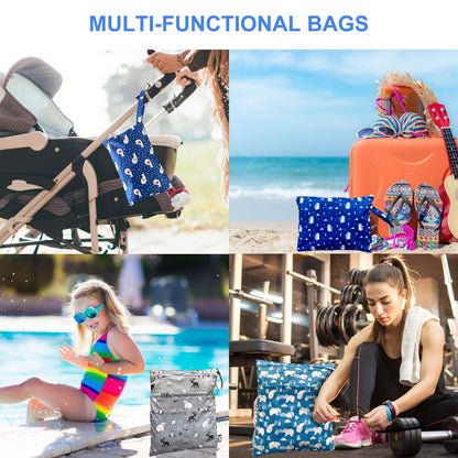 4pcs Waterproof Wet Bag Reusable for Wet Clothes Baby Diapers Stroller Swimsuit Travel Reusable toiletries Pouch Small and Larger Electronics case 4 Pack (Blue Sky)