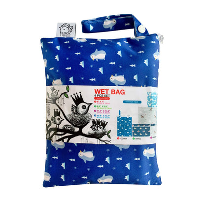4pcs Waterproof Wet Bag Reusable for Wet Clothes Baby Diapers Stroller Swimsuit Travel Reusable toiletries Pouch Small and Larger Electronics case 4 Pack (Blue Sky)