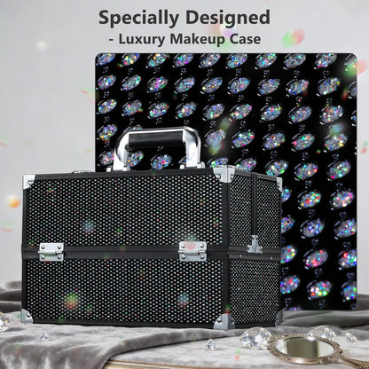 12.6 Inch Large Makeup Train Case, Professional 4 Trays Cosmetic Cases Makeup Storage Organizer Box Beauty Make Up Box with Lock&Adjustable Compartments for Nail, Accessories, Skincare, Black