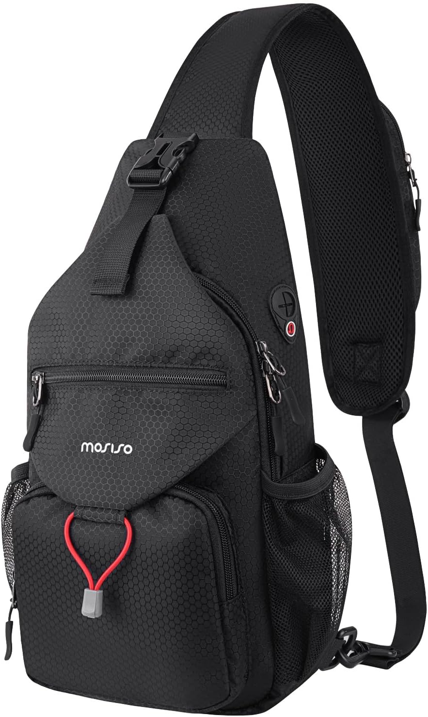 Crossbody Sling Bag for Men, Sling Backpack Travel Hiking Daypack, Casual Shoulder Honeycomb Bags Small Cross Body Chest Bag Daypack with 2 Front Pockets for Outdoor Casual Commuting, Black