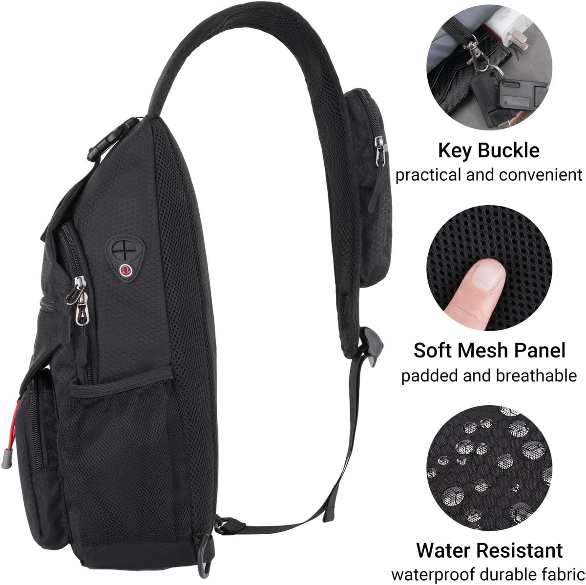 Crossbody Sling Bag for Men, Sling Backpack Travel Hiking Daypack, Casual Shoulder Honeycomb Bags Small Cross Body Chest Bag Daypack with 2 Front Pockets for Outdoor Casual Commuting, Black