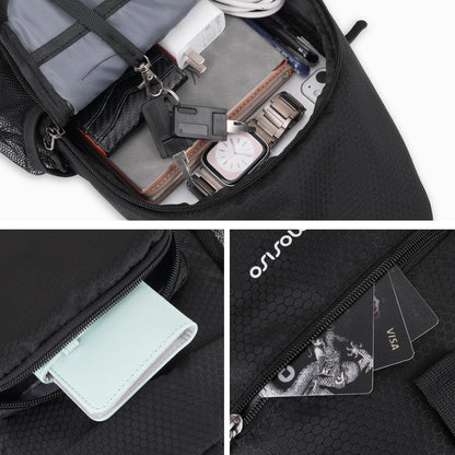 Crossbody Sling Bag for Men, Sling Backpack Travel Hiking Daypack, Casual Shoulder Honeycomb Bags Small Cross Body Chest Bag Daypack with 2 Front Pockets for Outdoor Casual Commuting, Black
