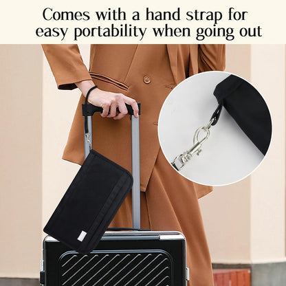 Passport Holder, RFID Passport Holder for Travel with Wrist Strap, Portable Waterproof Travel Document Holder for Passports Boarding Passes Cash Credit Cards (Black)