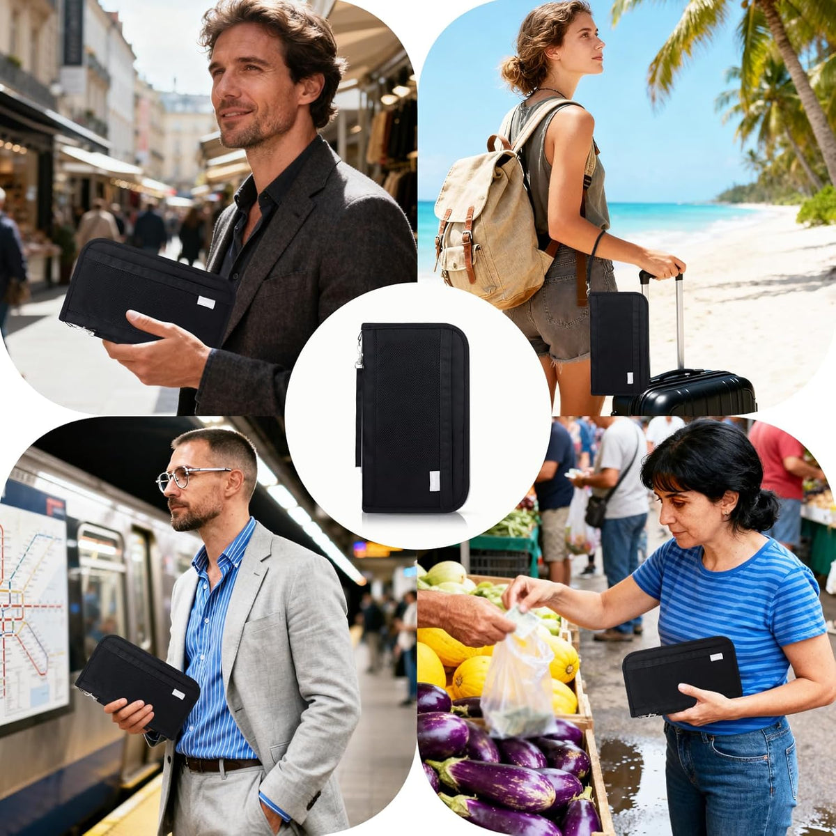 Passport Holder, RFID Passport Holder for Travel with Wrist Strap, Portable Waterproof Travel Document Holder for Passports Boarding Passes Cash Credit Cards (Black)