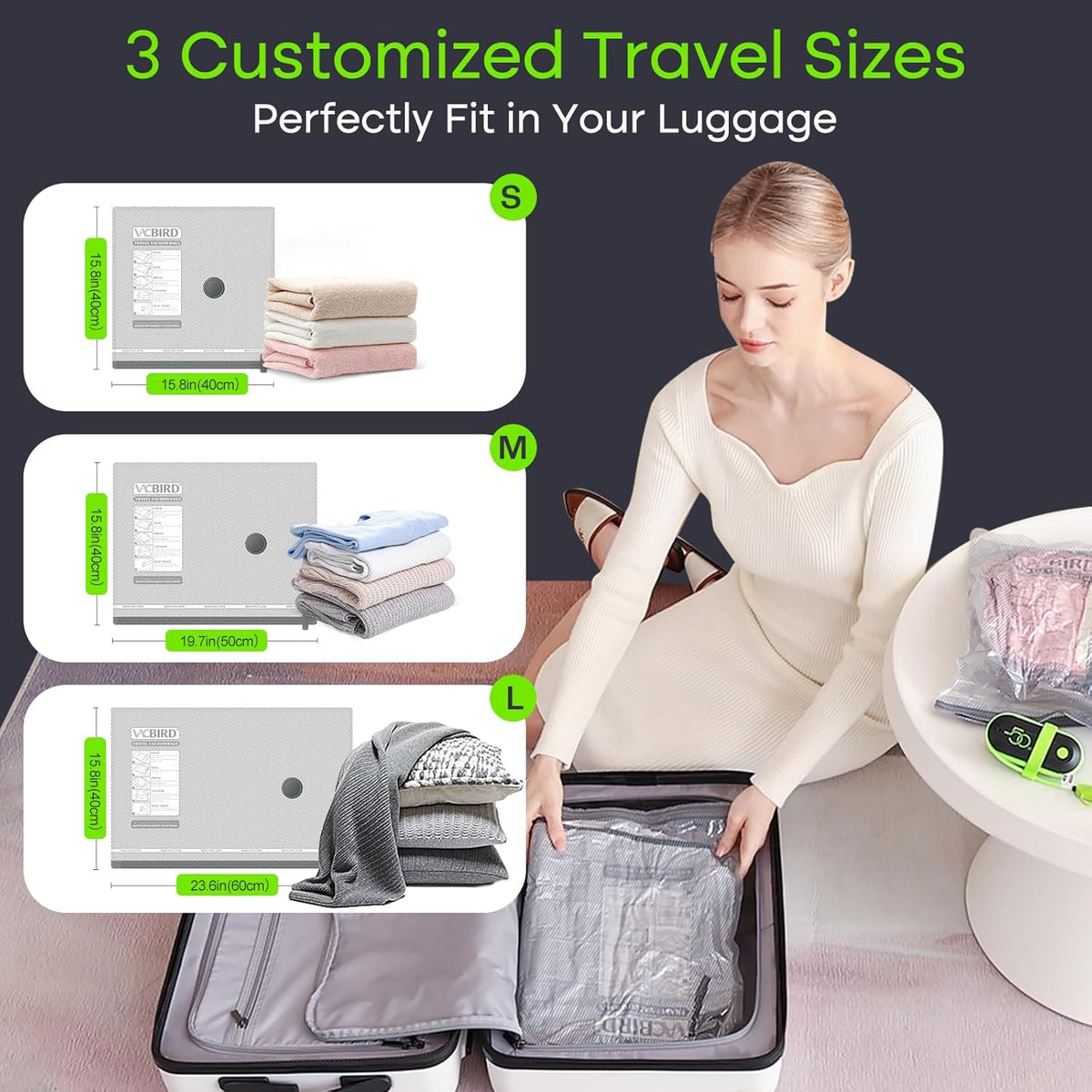 Vacuum Bags for Travel with USB Pump, Carry-on Size Compression Packing for Luggage and Suitcase, Space Saver Bags for Clothes and Clothing Travel