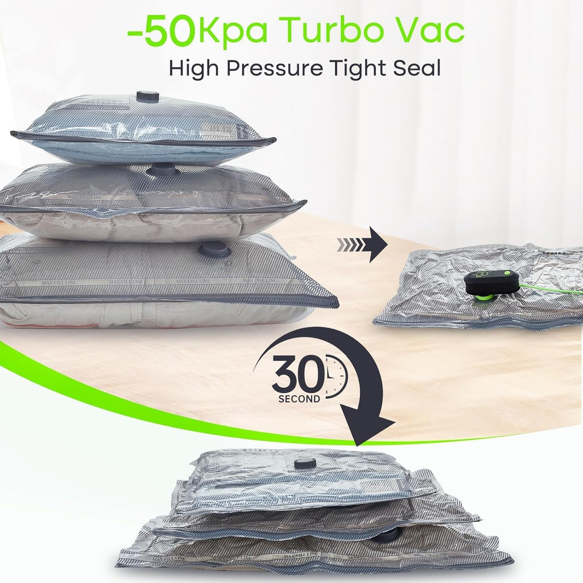Vacuum Bags for Travel with USB Pump, Carry-on Size Compression Packing for Luggage and Suitcase, Space Saver Bags for Clothes and Clothing Travel