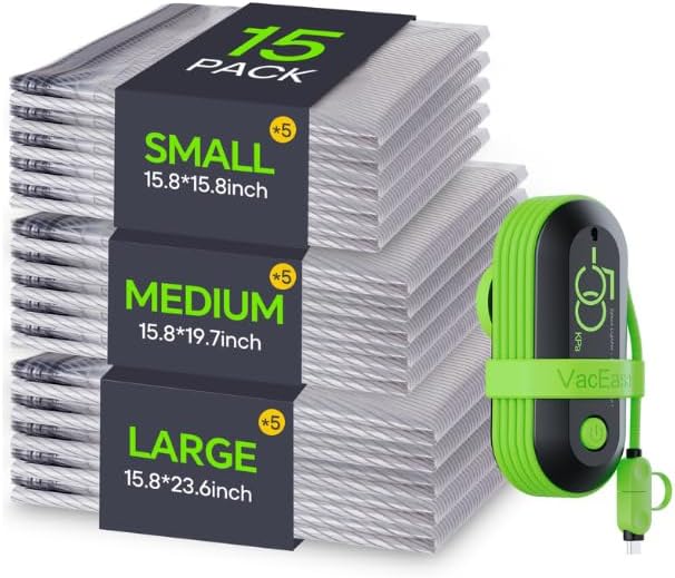 Vacuum Bags for Travel with USB Pump, Carry-on Size Compression Packing for Luggage and Suitcase, Space Saver Bags for Clothes and Clothing Travel
