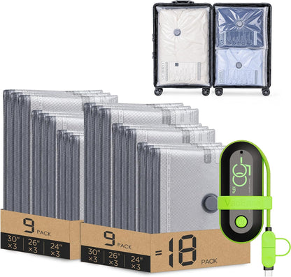 Vacuum Bags for Travel with USB Pump, Carry-on Size Compression Packing for Luggage and Suitcase, Space Saver Bags for Clothes and Clothing Travel
