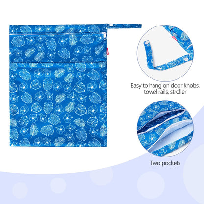 2 Pcs Wet Dry Bag for Cloth Diaper, Swimsuit, Clothes, Water-Resistant Reusable Wet Bag for Travel, Exercise, Beach, Pool, Daycare, Spiral Flowers