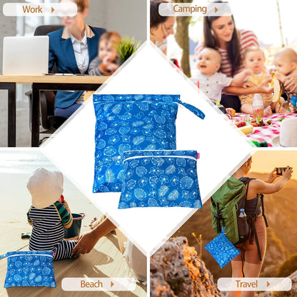 2 Pcs Wet Dry Bag for Cloth Diaper, Swimsuit, Clothes, Water-Resistant Reusable Wet Bag for Travel, Exercise, Beach, Pool, Daycare, Spiral Flowers