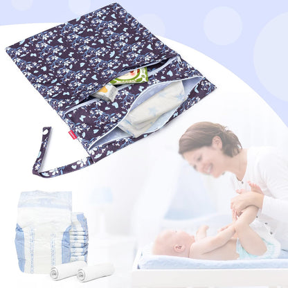 2 Pcs Wet Dry Bag for Cloth Diaper, Swimsuit, Clothes, Water-Resistant Reusable Wet Bag for Travel, Exercise, Beach, Pool, Daycare, Spiral Flowers