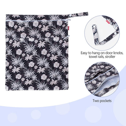 2 Pcs Wet Dry Bag for Cloth Diaper, Swimsuit, Clothes, Water-Resistant Reusable Wet Bag for Travel, Exercise, Beach, Pool, Daycare, Spiral Flowers