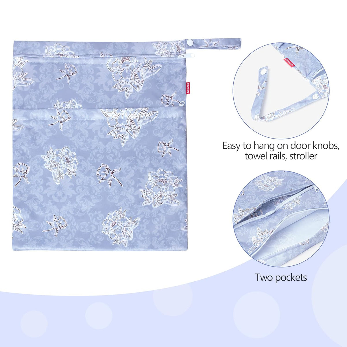 2 Pcs Wet Dry Bag for Cloth Diaper, Swimsuit, Clothes, Water-Resistant Reusable Wet Bag for Travel, Exercise, Beach, Pool, Daycare, Spiral Flowers