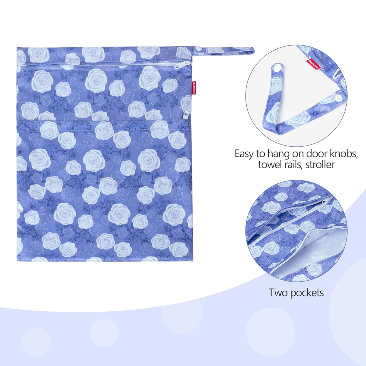 2 Pcs Wet Dry Bag for Cloth Diaper, Swimsuit, Clothes, Water-Resistant Reusable Wet Bag for Travel, Exercise, Beach, Pool, Daycare, Spiral Flowers