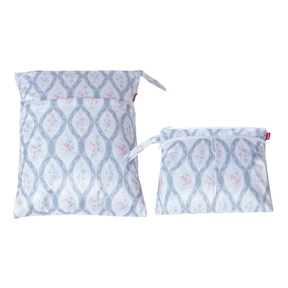 2 Pcs Wet Dry Bag for Cloth Diaper, Swimsuit, Clothes, Water-Resistant Reusable Wet Bag for Travel, Exercise, Beach, Pool, Daycare, Spiral Flowers