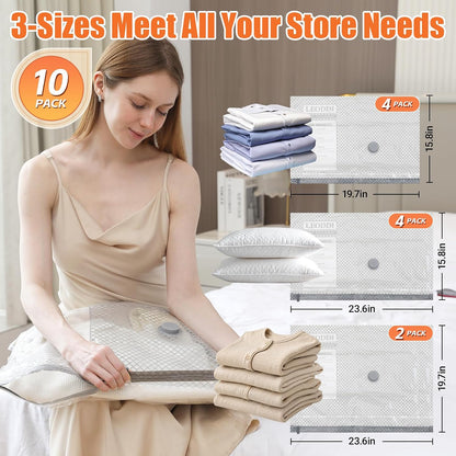 Vacuum Storage Bags for Travel with Rechargeable Cordless Pump, 10 Pack Compression Packing Bags for Luggage and Suitcase, Space Saver Seal Bag for Clothes and Clothing