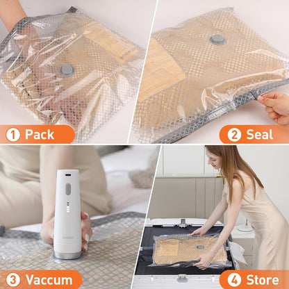 Vacuum Storage Bags for Travel with Rechargeable Cordless Pump, 10 Pack Compression Packing Bags for Luggage and Suitcase, Space Saver Seal Bag for Clothes and Clothing