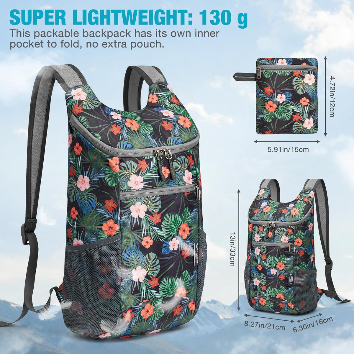 10L Lightweight Packable Hiking Backpack, Nylon Daypack Daily Travel | Water-Resistant Nylon, Weighing Only 4.59oz, Comfortable, Hiking, Travel, Cycling, Small Foldable Unisex Daypack (Blue)