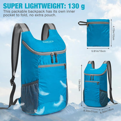 10L Lightweight Packable Hiking Backpack, Nylon Daypack Daily Travel | Water-Resistant Nylon, Weighing Only 4.59oz, Comfortable, Hiking, Travel, Cycling, Small Foldable Unisex Daypack (Blue)