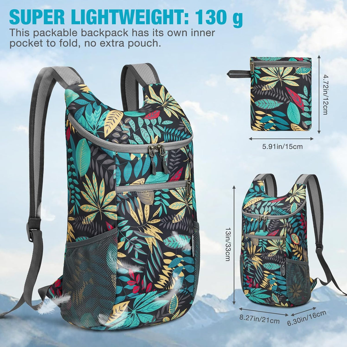 10L Lightweight Packable Hiking Backpack, Nylon Daypack Daily Travel | Water-Resistant Nylon, Weighing Only 4.59oz, Comfortable, Hiking, Travel, Cycling, Small Foldable Unisex Daypack (Blue)