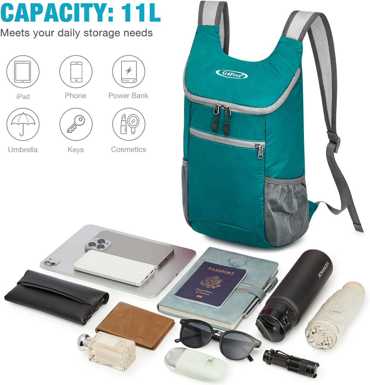 10L Lightweight Packable Hiking Backpack, Nylon Daypack Daily Travel | Water-Resistant Nylon, Weighing Only 4.59oz, Comfortable, Hiking, Travel, Cycling, Small Foldable Unisex Daypack (Blue)