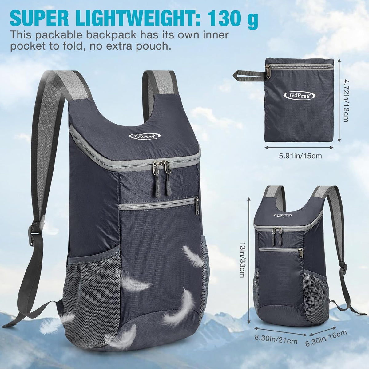 10L Lightweight Packable Hiking Backpack, Nylon Daypack Daily Travel | Water-Resistant Nylon, Weighing Only 4.59oz, Comfortable, Hiking, Travel, Cycling, Small Foldable Unisex Daypack (Blue)