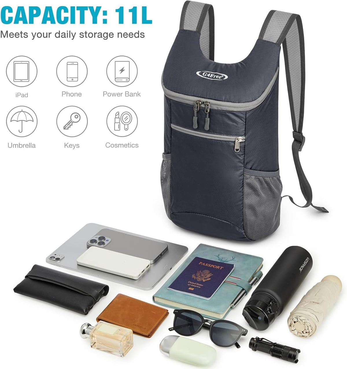 10L Lightweight Packable Hiking Backpack, Nylon Daypack Daily Travel | Water-Resistant Nylon, Weighing Only 4.59oz, Comfortable, Hiking, Travel, Cycling, Small Foldable Unisex Daypack (Blue)