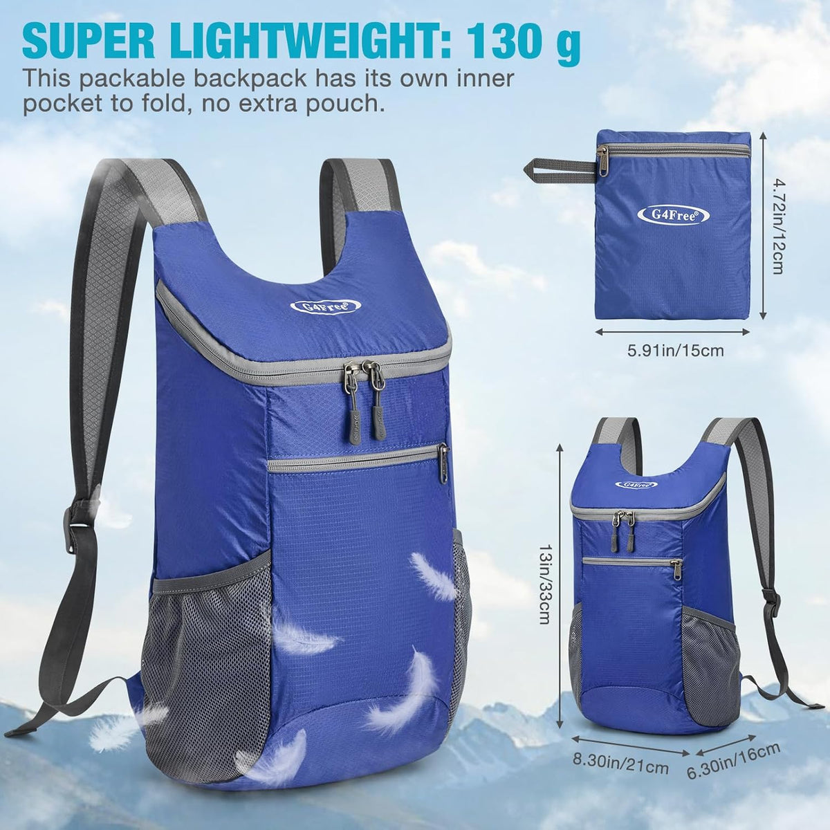 10L Lightweight Packable Hiking Backpack, Nylon Daypack Daily Travel | Water-Resistant Nylon, Weighing Only 4.59oz, Comfortable, Hiking, Travel, Cycling, Small Foldable Unisex Daypack (Blue)