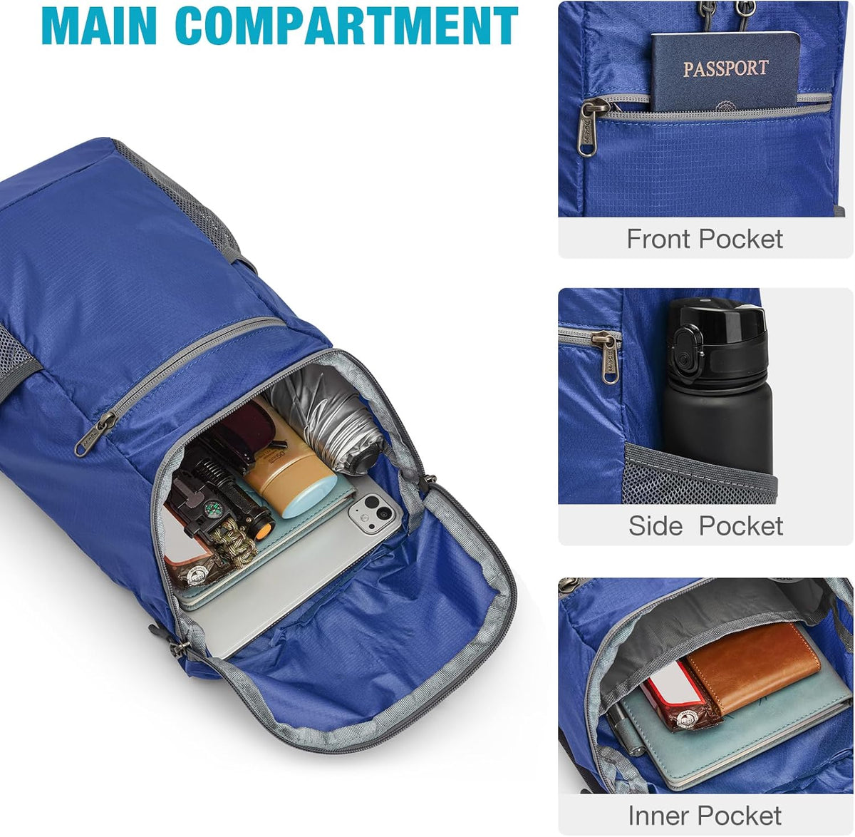 10L Lightweight Packable Hiking Backpack, Nylon Daypack Daily Travel | Water-Resistant Nylon, Weighing Only 4.59oz, Comfortable, Hiking, Travel, Cycling, Small Foldable Unisex Daypack (Blue)