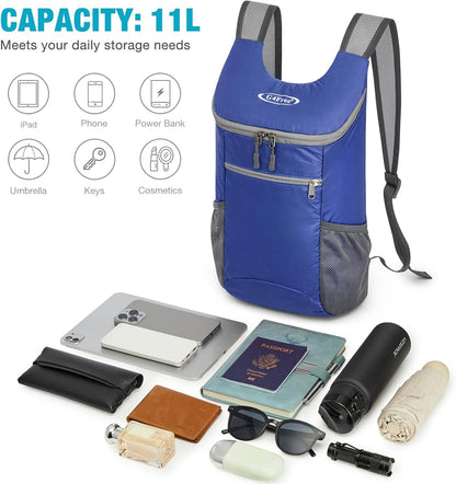 10L Lightweight Packable Hiking Backpack, Nylon Daypack Daily Travel | Water-Resistant Nylon, Weighing Only 4.59oz, Comfortable, Hiking, Travel, Cycling, Small Foldable Unisex Daypack (Blue)