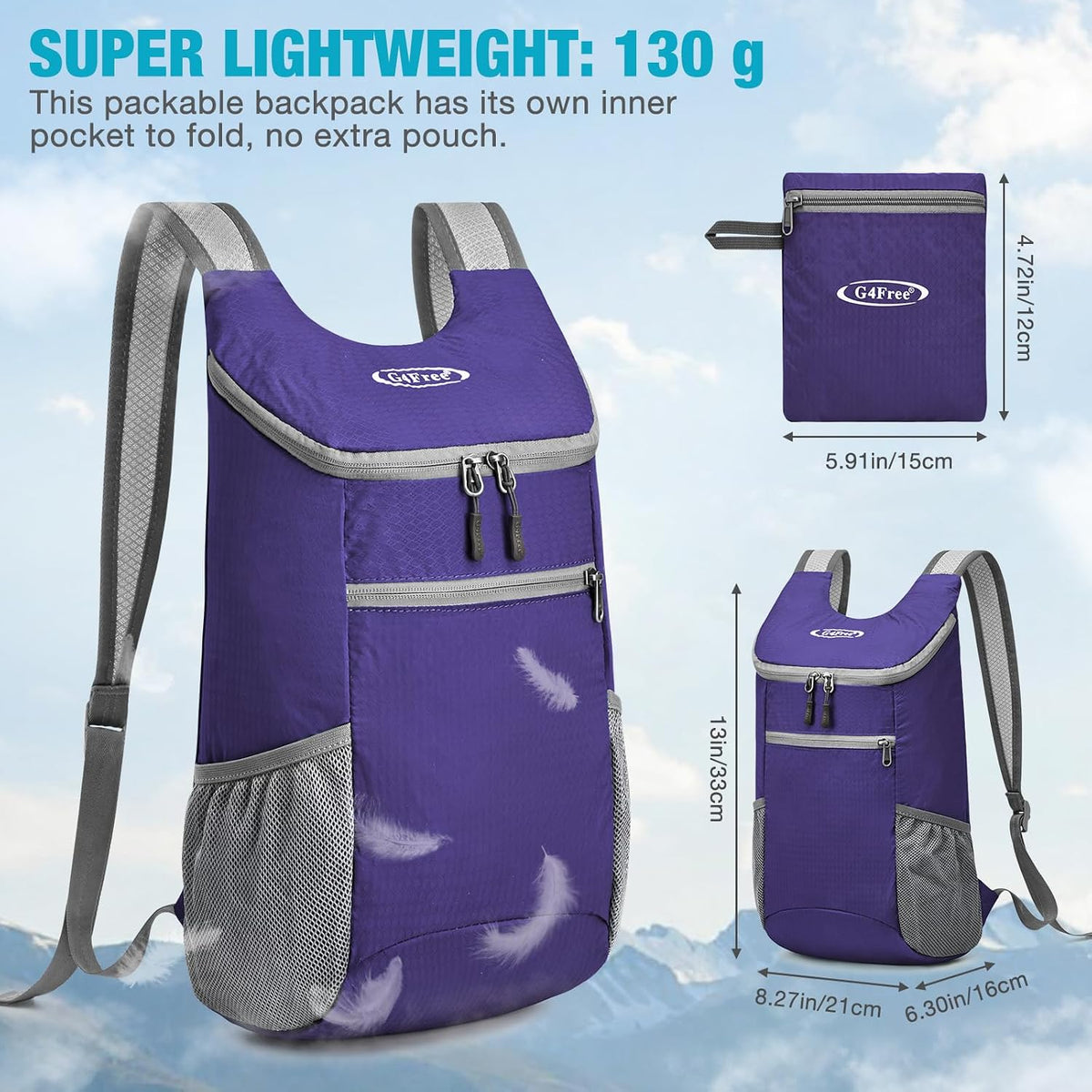 10L Lightweight Packable Hiking Backpack, Nylon Daypack Daily Travel | Water-Resistant Nylon, Weighing Only 4.59oz, Comfortable, Hiking, Travel, Cycling, Small Foldable Unisex Daypack (Blue)