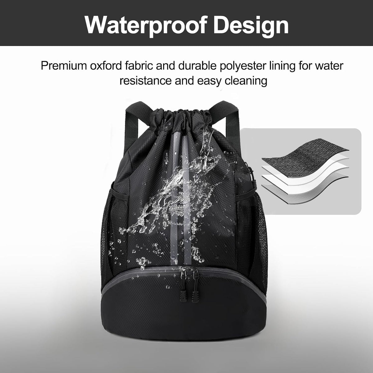 Sports Drawstring Backpack - String Swim Gym Bag with Shoes Compartment and Wet Proof Pocket for Women and Men