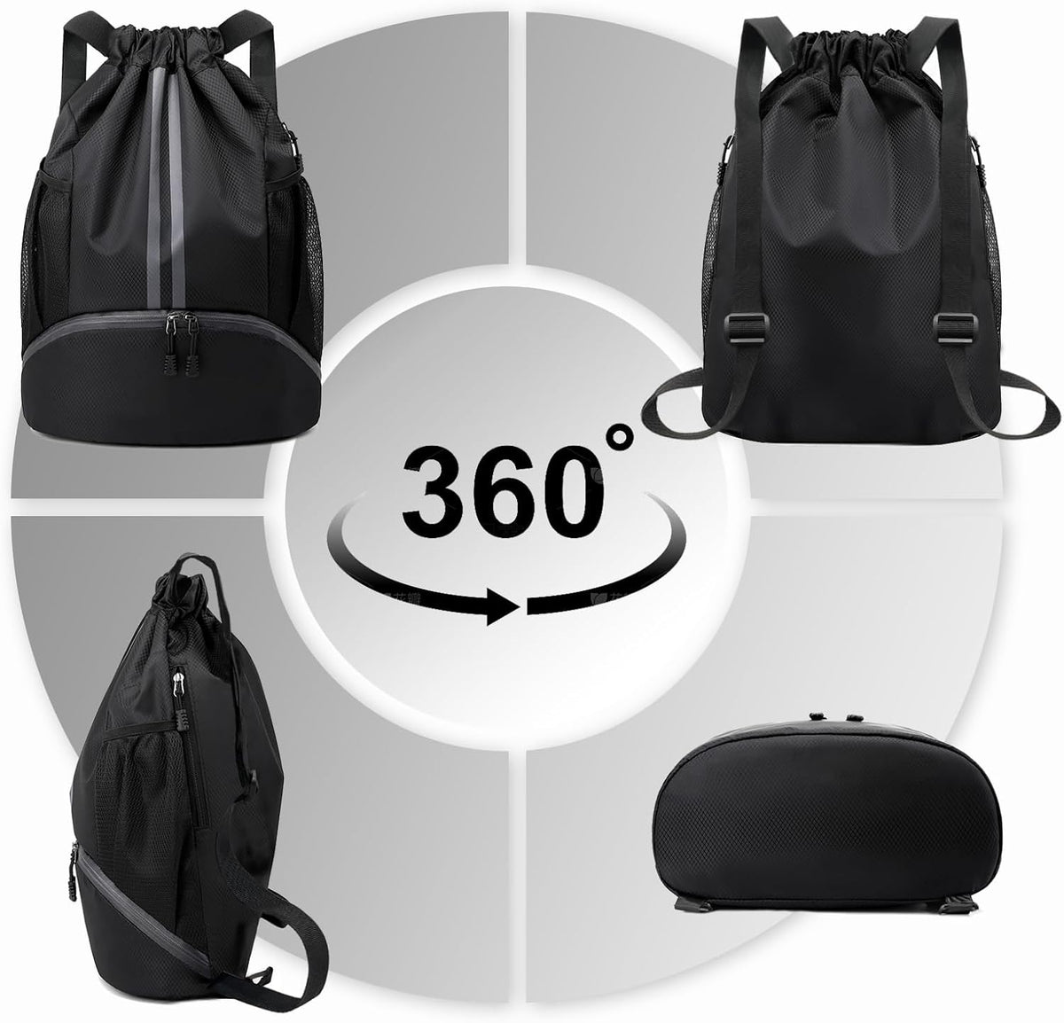 Sports Drawstring Backpack - String Swim Gym Bag with Shoes Compartment and Wet Proof Pocket for Women and Men