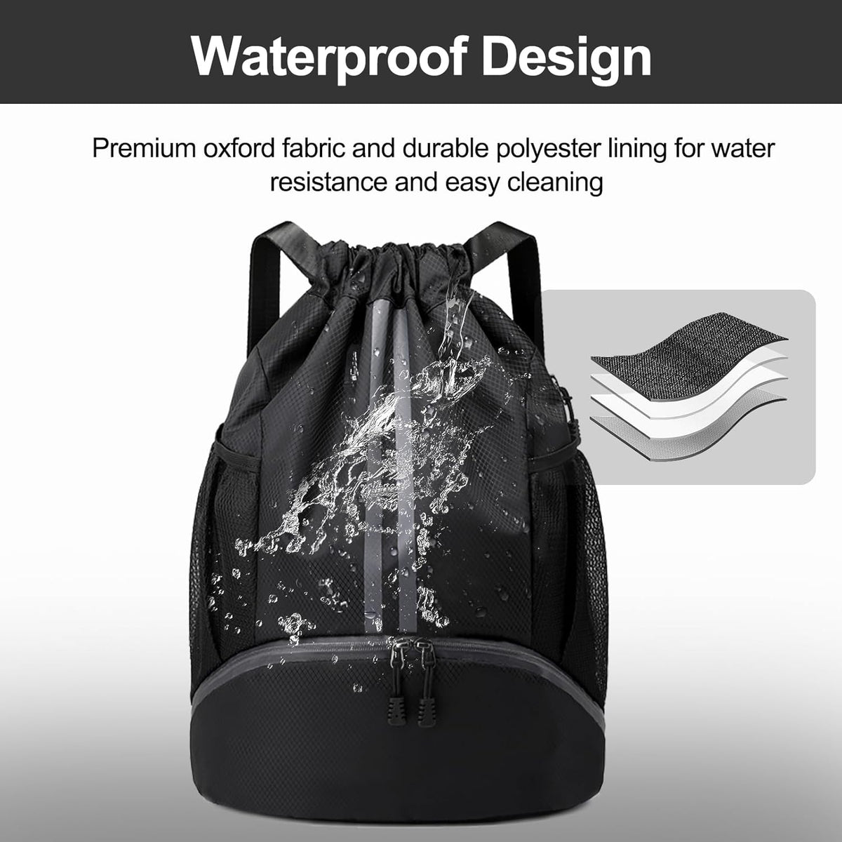 Sports Drawstring Backpack - String Swim Gym Bag with Shoes Compartment and Wet Proof Pocket for Women and Men