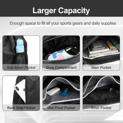 Sports Drawstring Backpack - String Swim Gym Bag with Shoes Compartment and Wet Proof Pocket for Women and Men