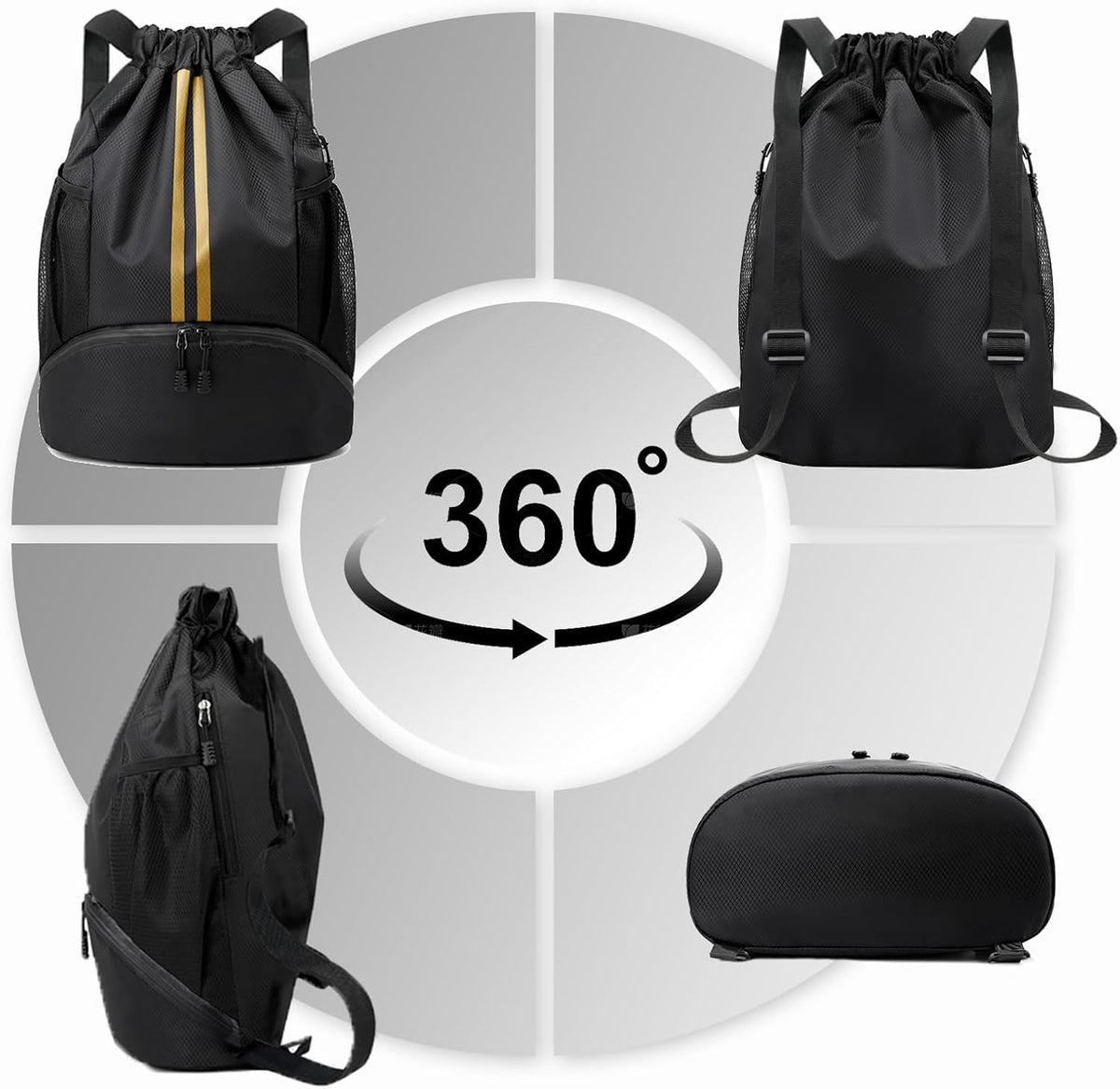 Sports Drawstring Backpack - String Swim Gym Bag with Shoes Compartment and Wet Proof Pocket for Women and Men