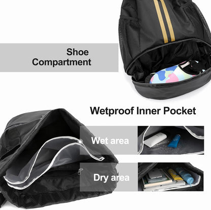 Sports Drawstring Backpack - String Swim Gym Bag with Shoes Compartment and Wet Proof Pocket for Women and Men