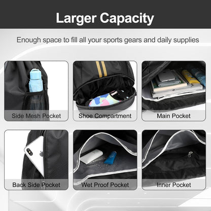 Sports Drawstring Backpack - String Swim Gym Bag with Shoes Compartment and Wet Proof Pocket for Women and Men