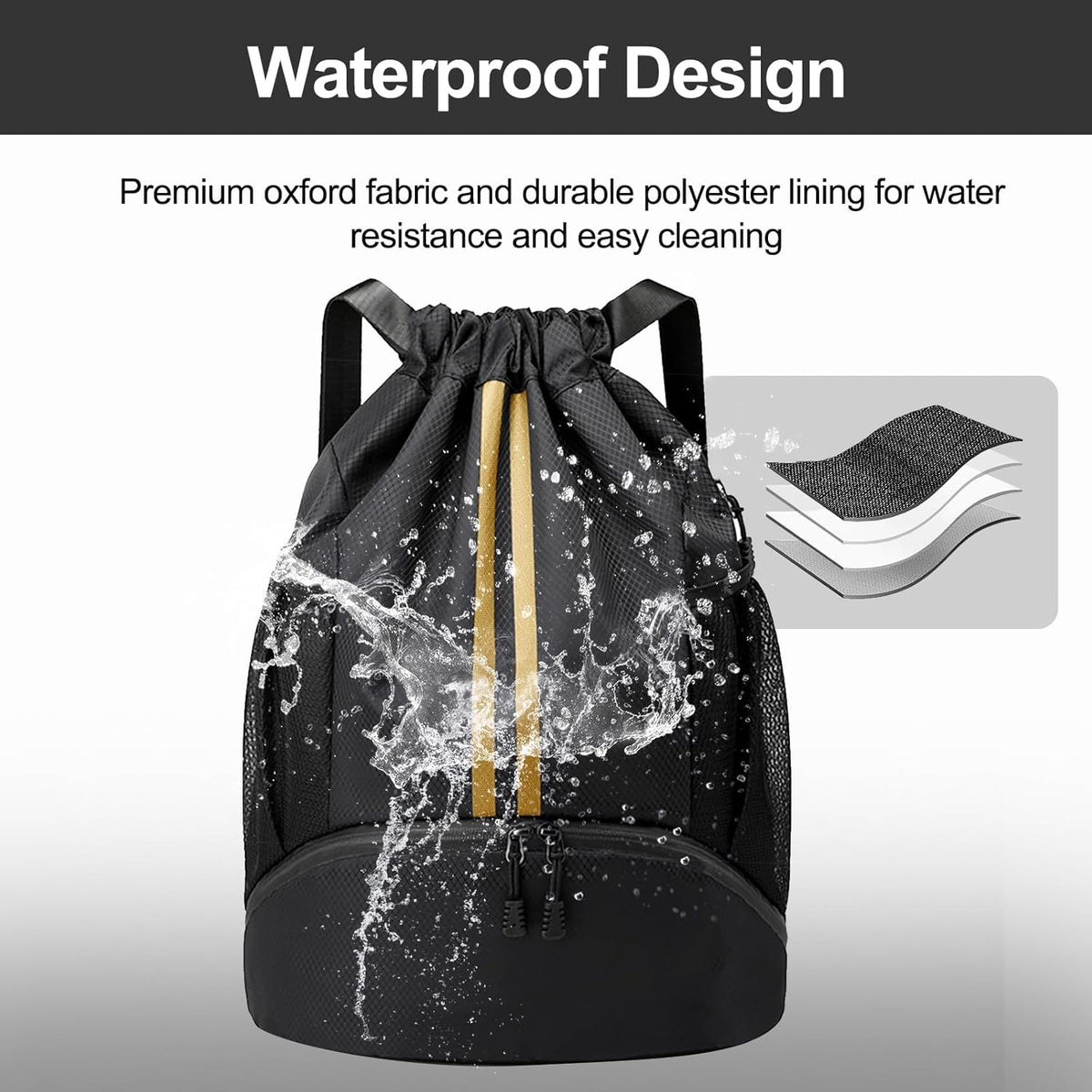 Sports Drawstring Backpack - String Swim Gym Bag with Shoes Compartment and Wet Proof Pocket for Women and Men