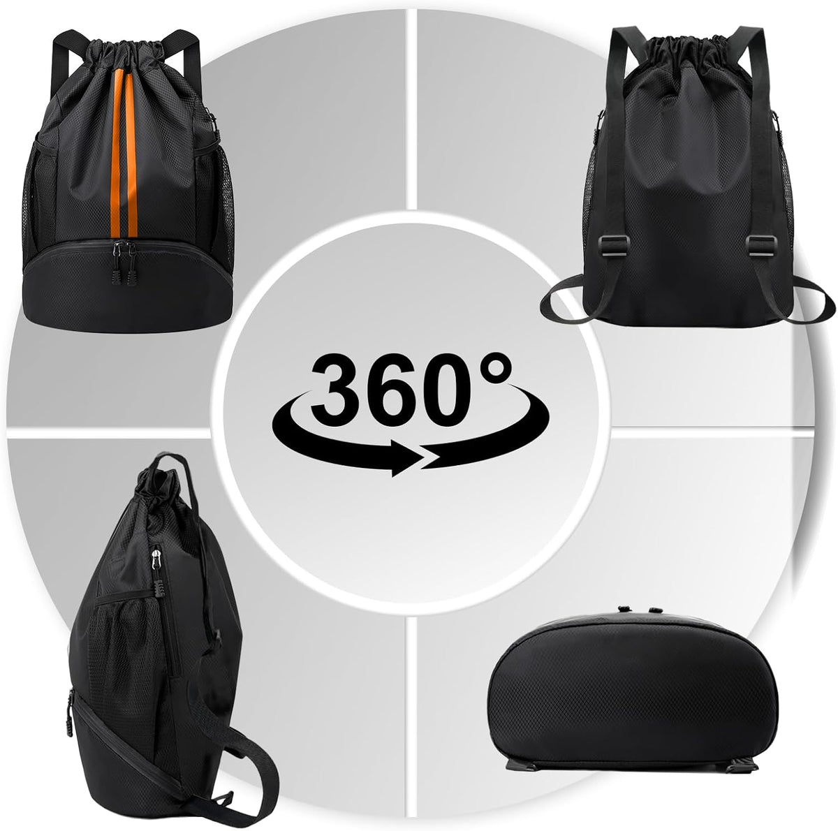 Sports Drawstring Backpack - String Swim Gym Bag with Shoes Compartment and Wet Proof Pocket for Women and Men