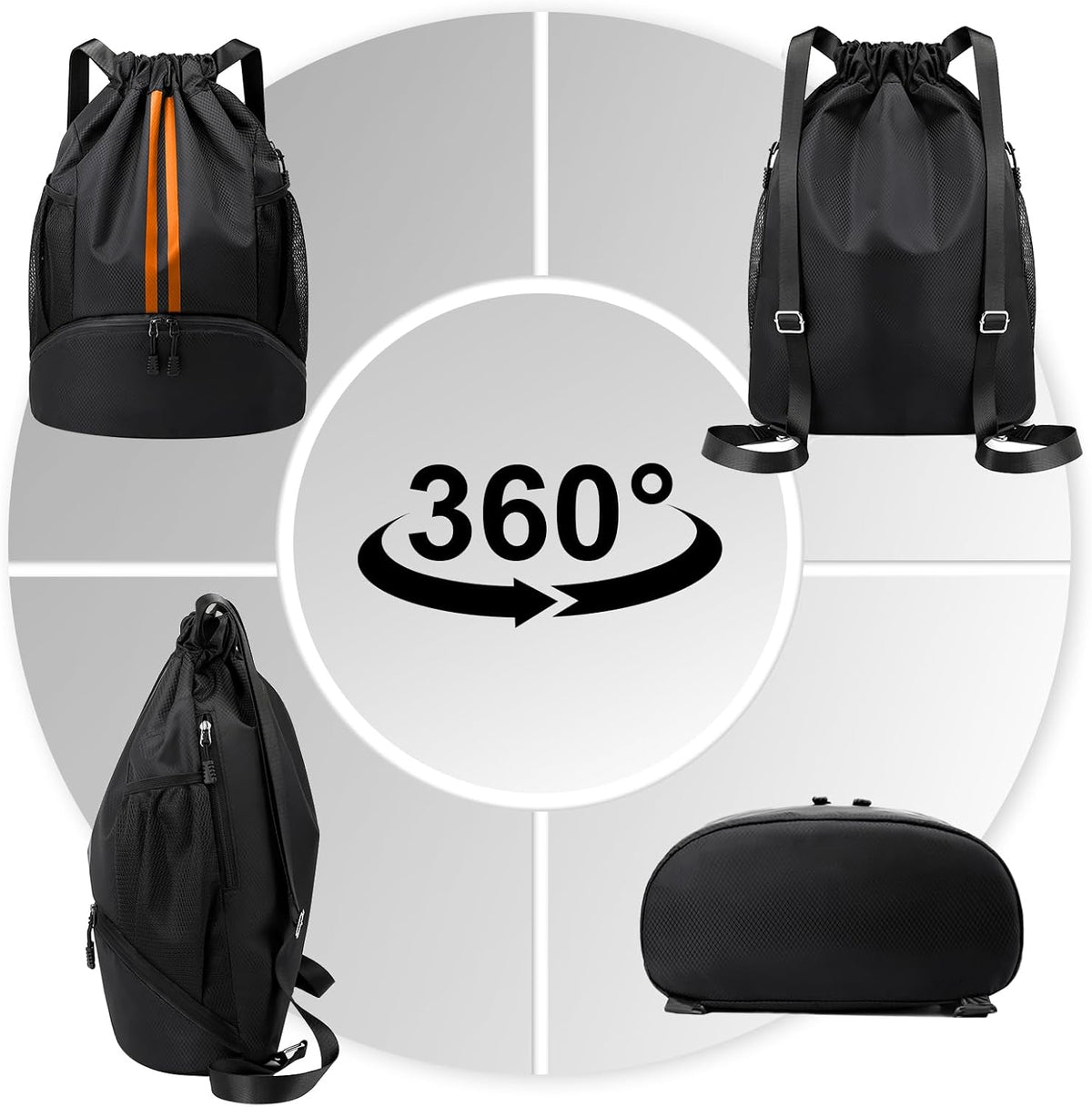 Sports Drawstring Backpack - String Swim Gym Bag with Shoes Compartment and Wet Proof Pocket for Women and Men